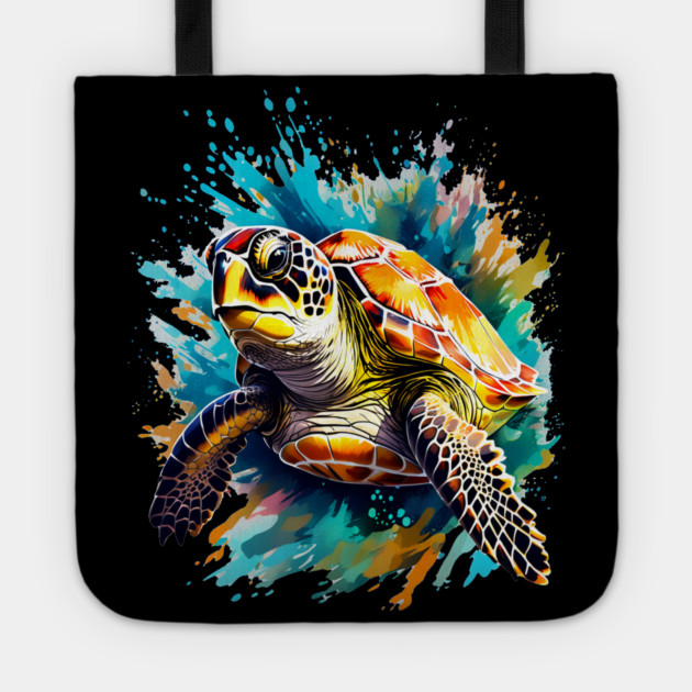 Sea Turtle Surrounded by Splashes of Watercolor Tote by BirdsnStuff