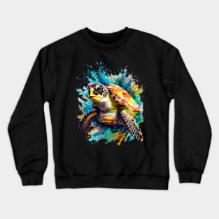 Sea Turtle Surrounded by Splashes of Watercolor Crewneck Sweatshirt