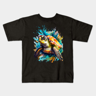 Sea Turtle Surrounded by Splashes of Watercolor Kids T-Shirt