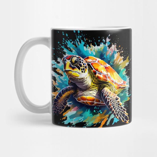 Sea Turtle Surrounded by Splashes of Watercolor by BirdsnStuff