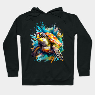 Sea Turtle Surrounded by Splashes of Watercolor Hoodie