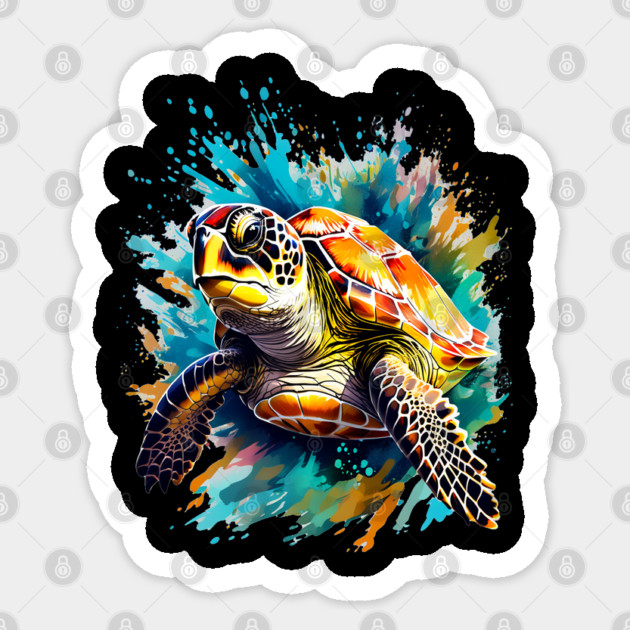 Sea Turtle Surrounded by Splashes of Watercolor Sticker by BirdsnStuff