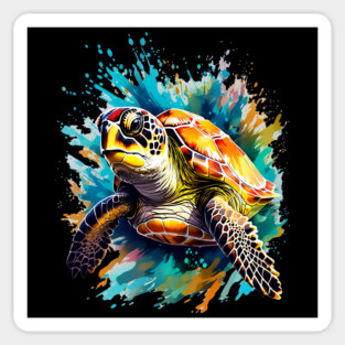 Sea Turtle Surrounded by Splashes of Watercolor Magnet