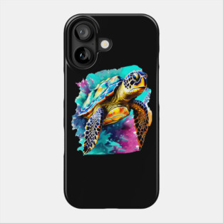 Sea Turtle Surrounded by Splashes of Watercolor Phone Case