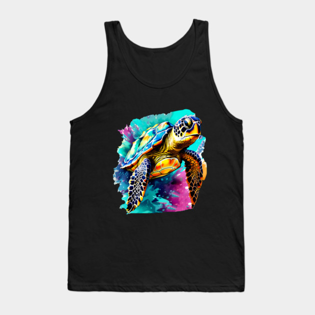 Sea Turtle Surrounded by Splashes of Watercolor Tank Top by BirdsnStuff
