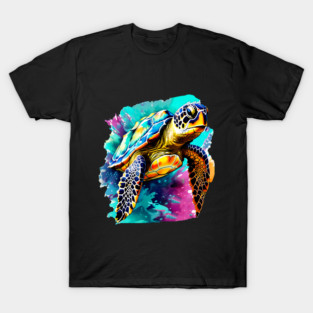 Sea Turtle Surrounded by Splashes of Watercolor T-Shirt