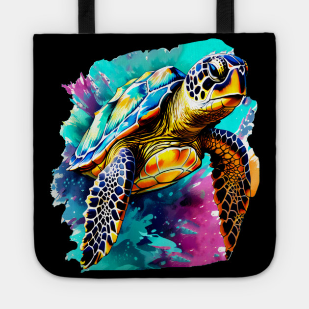 Sea Turtle Surrounded by Splashes of Watercolor Tote by BirdsnStuff