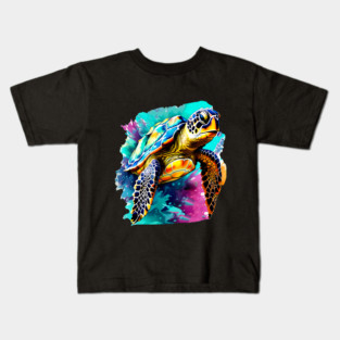 Sea Turtle Surrounded by Splashes of Watercolor Kids T-Shirt