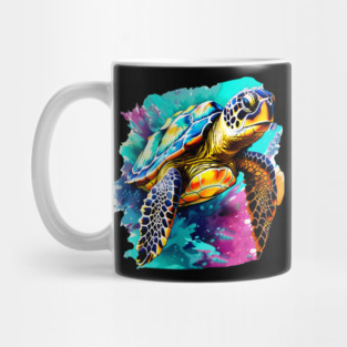 Sea Turtle Surrounded by Splashes of Watercolor Mug