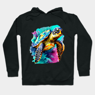 Sea Turtle Surrounded by Splashes of Watercolor Hoodie