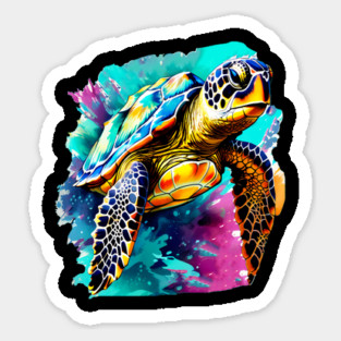 Sea Turtle Surrounded by Splashes of Watercolor Sticker