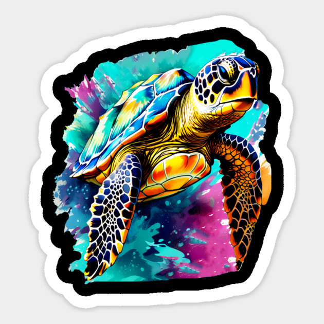 Sea Turtle Surrounded by Splashes of Watercolor Magnet by BirdsnStuff