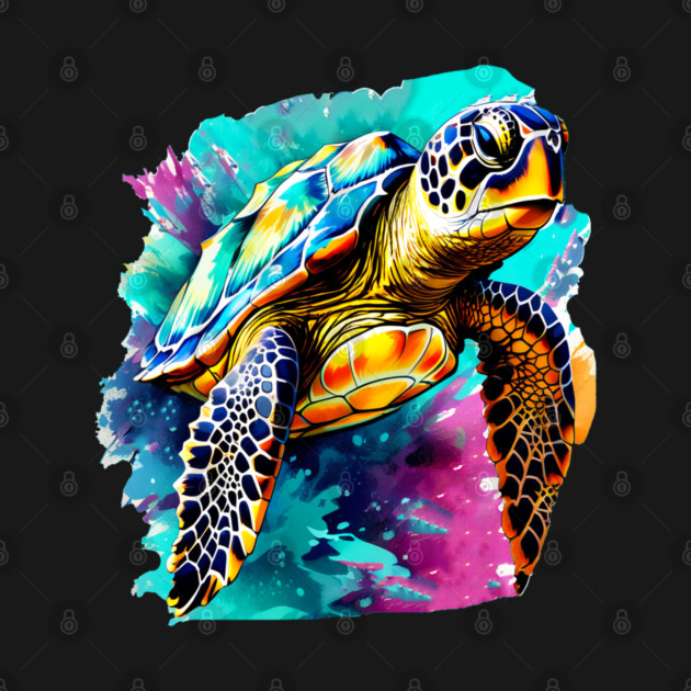 Sea Turtle Surrounded by Splashes of Watercolor by BirdsnStuff
