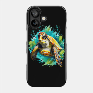 Sea Turtle Surrounded by Splashes of Watercolor Phone Case