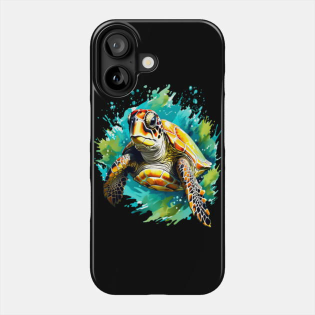 Sea Turtle Surrounded by Splashes of Watercolor Phone Case by BirdsnStuff