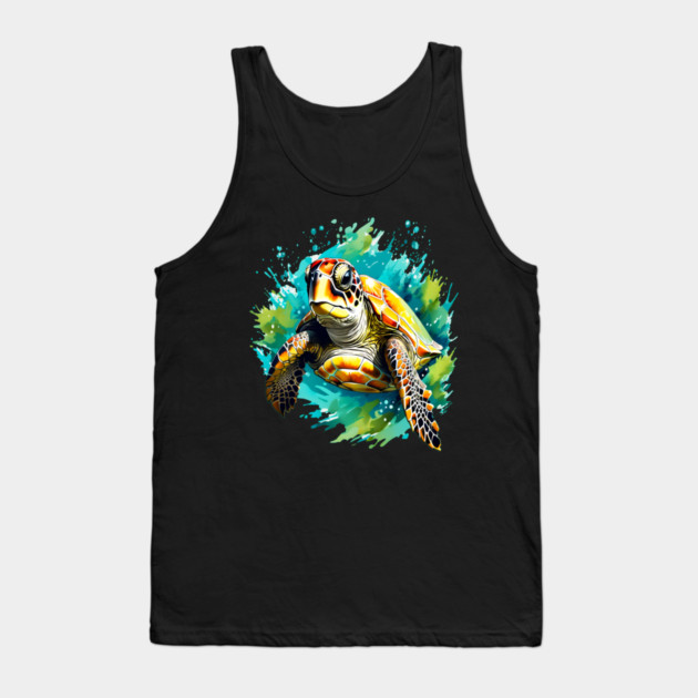 Sea Turtle Surrounded by Splashes of Watercolor Tank Top by BirdsnStuff