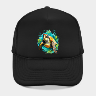 Sea Turtle Surrounded by Splashes of Watercolor Hat