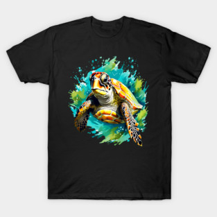 Sea Turtle Surrounded by Splashes of Watercolor T-Shirt