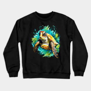 Sea Turtle Surrounded by Splashes of Watercolor Crewneck Sweatshirt