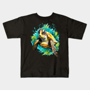 Sea Turtle Surrounded by Splashes of Watercolor Kids T-Shirt