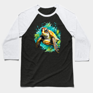 Sea Turtle Surrounded by Splashes of Watercolor Baseball T-Shirt