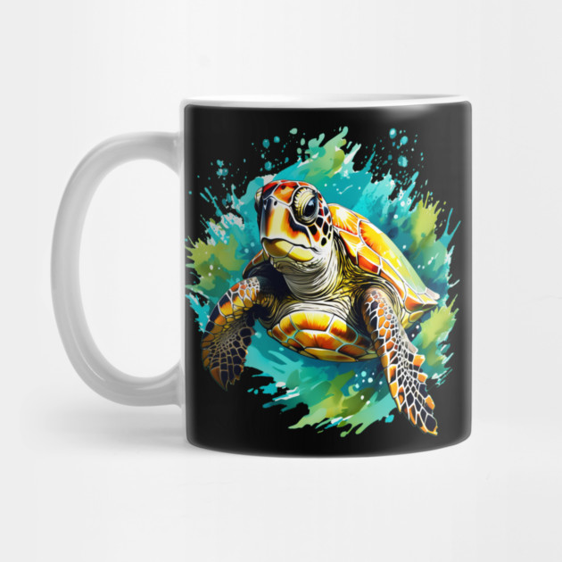 Sea Turtle Surrounded by Splashes of Watercolor by BirdsnStuff