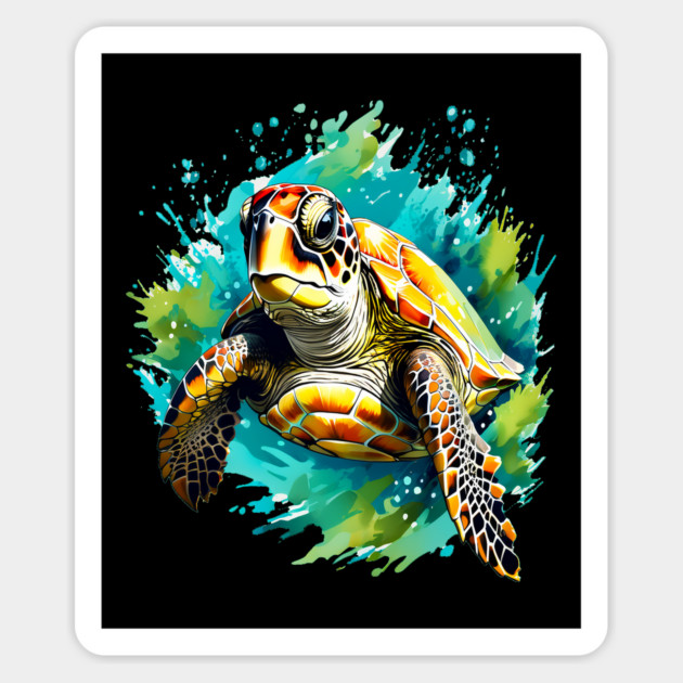 Sea Turtle Surrounded by Splashes of Watercolor Magnet by BirdsnStuff