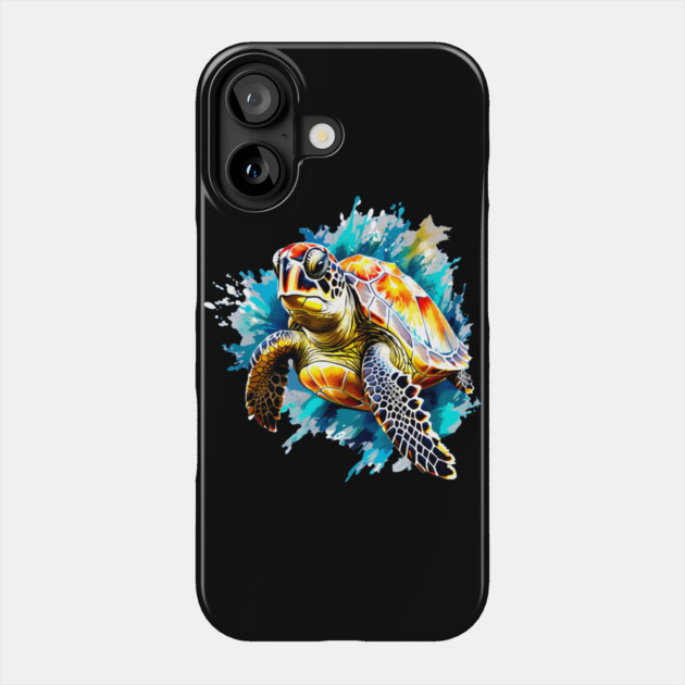 Sea Turtle Surrounded by Splashes of Watercolor Phone Case by BirdsnStuff