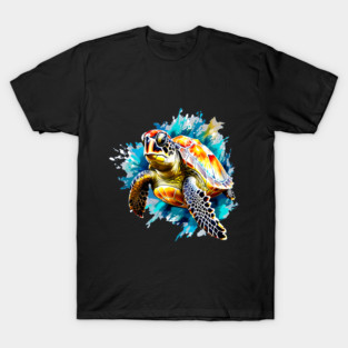 Sea Turtle Surrounded by Splashes of Watercolor T-Shirt