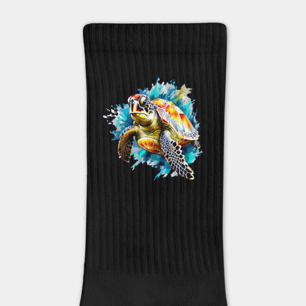 Sea Turtle Surrounded by Splashes of Watercolor by BirdsnStuff