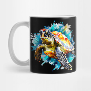 Sea Turtle Surrounded by Splashes of Watercolor Mug