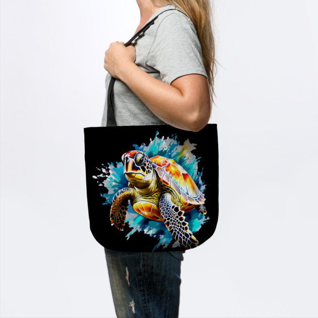 Sea Turtle Surrounded by Splashes of Watercolor by BirdsnStuff