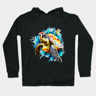 Sea Turtle Surrounded by Splashes of Watercolor Hoodie