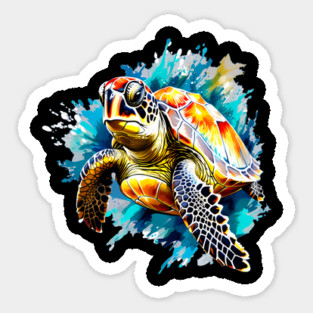 Sea Turtle Surrounded by Splashes of Watercolor Sticker