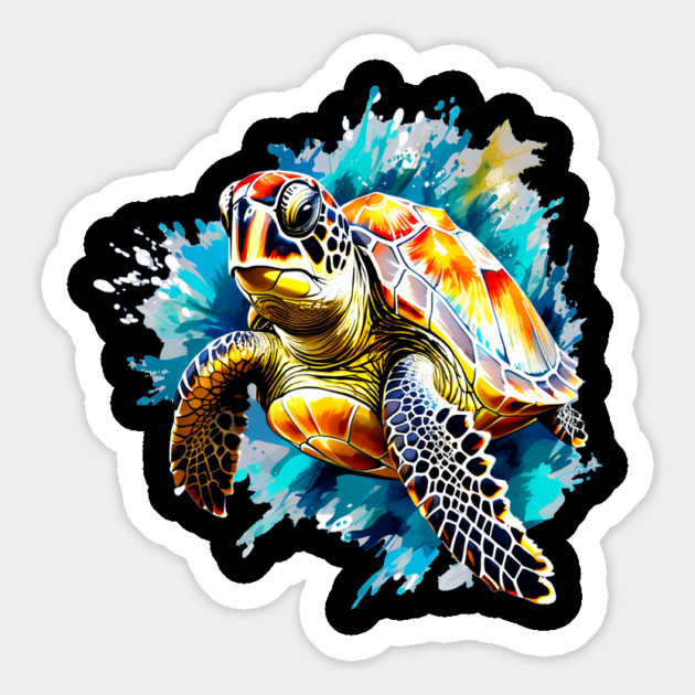 Sea Turtle Surrounded by Splashes of Watercolor Magnet by BirdsnStuff