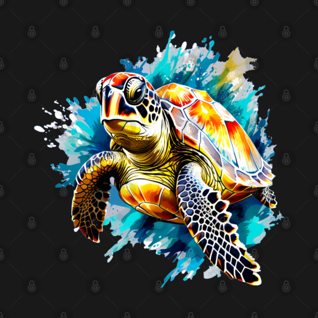 Sea Turtle Surrounded by Splashes of Watercolor by BirdsnStuff