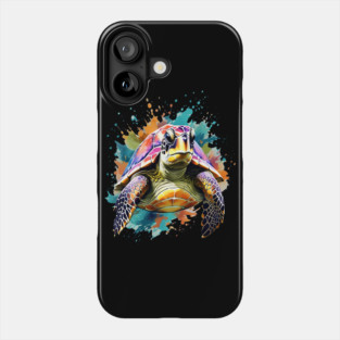 Sea Turtle Surrounded by Splashes of Watercolor Phone Case
