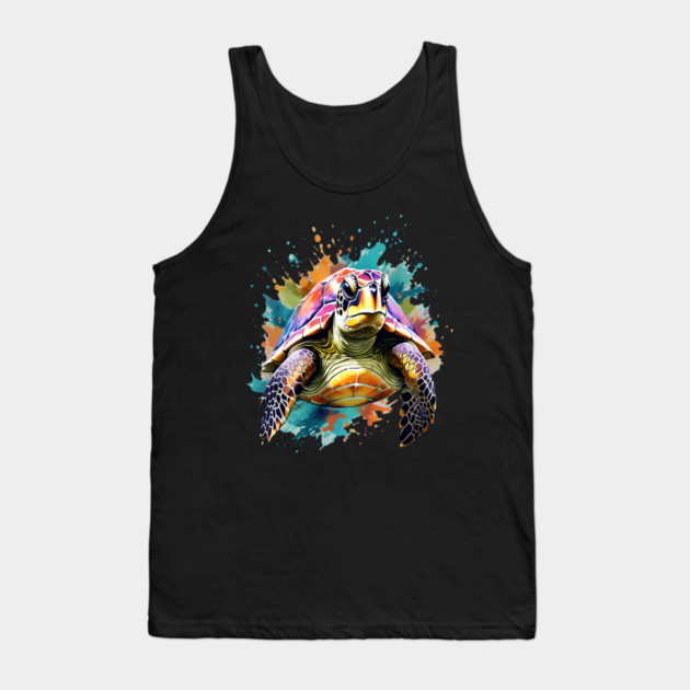 Sea Turtle Surrounded by Splashes of Watercolor Tank Top by BirdsnStuff