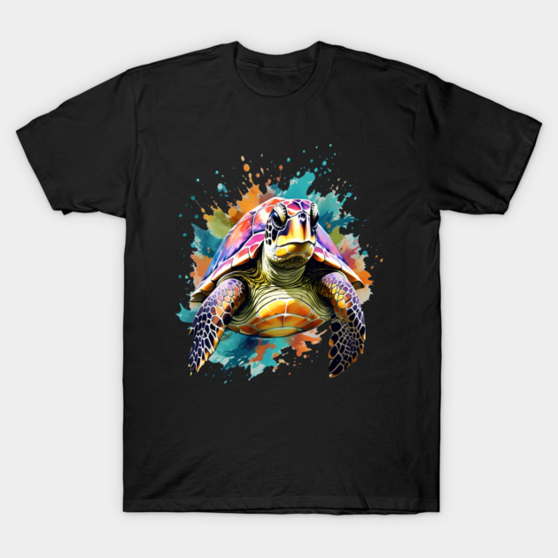 Sea Turtle Surrounded by Splashes of Watercolor T-Shirt by BirdsnStuff