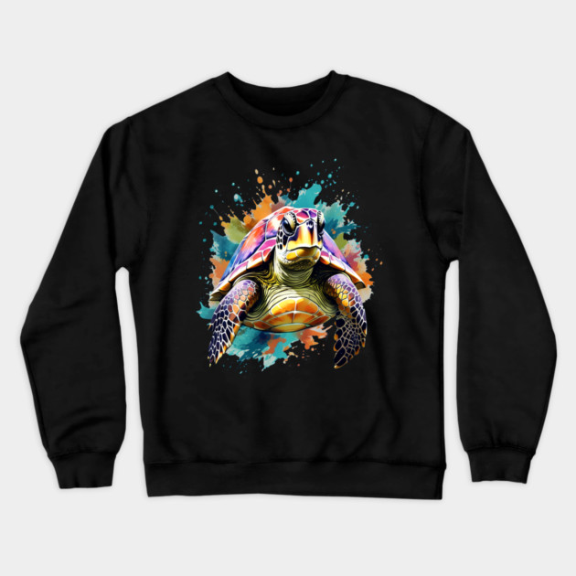 Sea Turtle Surrounded by Splashes of Watercolor Crewneck Sweatshirt by BirdsnStuff