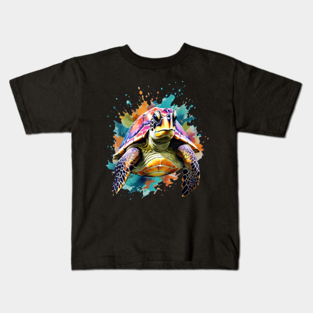 Sea Turtle Surrounded by Splashes of Watercolor Kids T-Shirt by BirdsnStuff