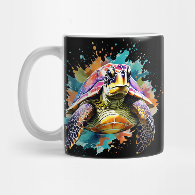 Sea Turtle Surrounded by Splashes of Watercolor by BirdsnStuff