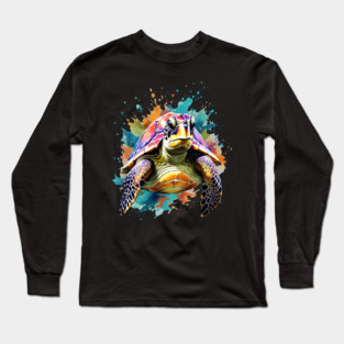 Sea Turtle Surrounded by Splashes of Watercolor Long Sleeve T-Shirt
