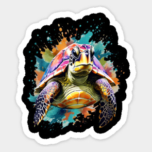 Sea Turtle Surrounded by Splashes of Watercolor Sticker