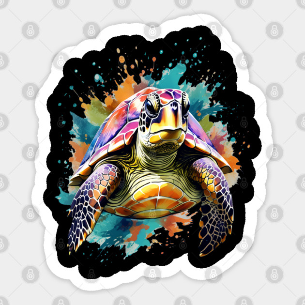 Sea Turtle Surrounded by Splashes of Watercolor Sticker by BirdsnStuff