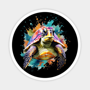 Sea Turtle Surrounded by Splashes of Watercolor Magnet