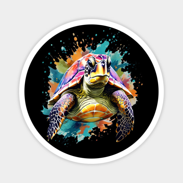 Sea Turtle Surrounded by Splashes of Watercolor Magnet by BirdsnStuff