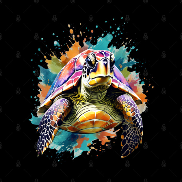 Sea Turtle Surrounded by Splashes of Watercolor by BirdsnStuff
