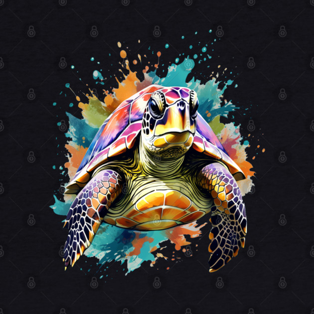 Sea Turtle Surrounded by Splashes of Watercolor by BirdsnStuff