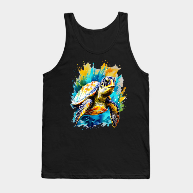 Sea Turtle Surrounded by Splashes of Watercolor Tank Top by BirdsnStuff